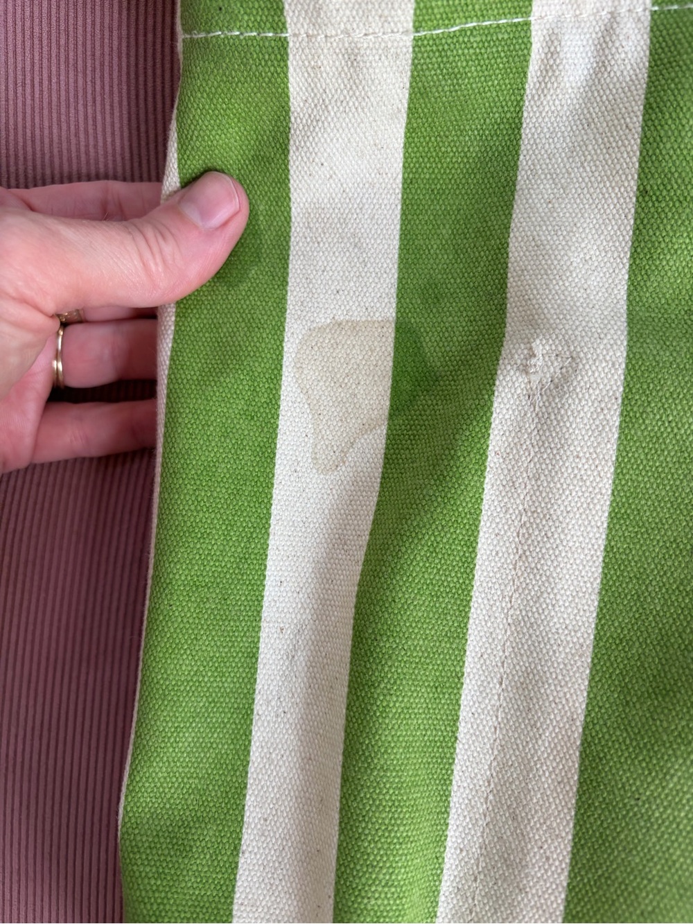 BAGGU Green and Cream Vertical Stripe Canvas Tote - Picture 4 of 5